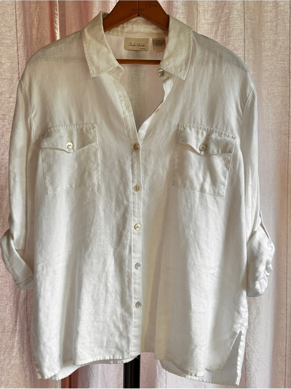 STUDIO WORKS: 100% Linen Button Up Blouse Size PL